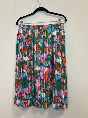 J.Crew Pleated A-Line Midi in Purple Green Confetti Floral Print Skirt 6